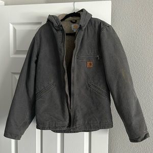 Carhartt Gray Full Zip Relaxed Fit Duck J141 GVL Sherpa Fleece Lined Mens Small